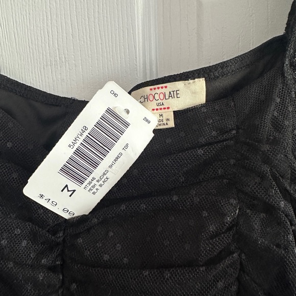 MESH RUCHED SHIRRED TOP - Picture 2 of 2